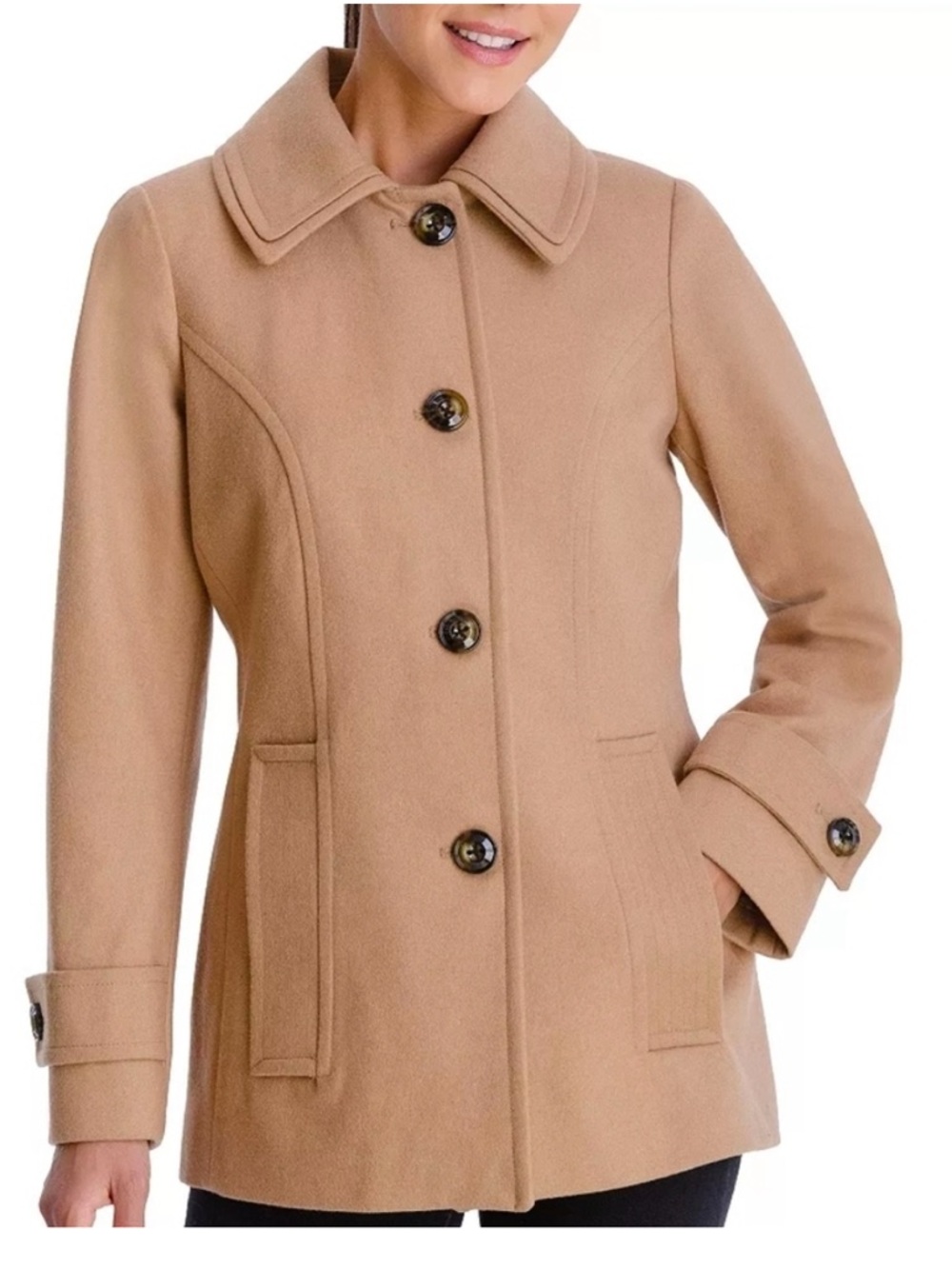 London Fog Camel Pea Coat with Button Front NWOT